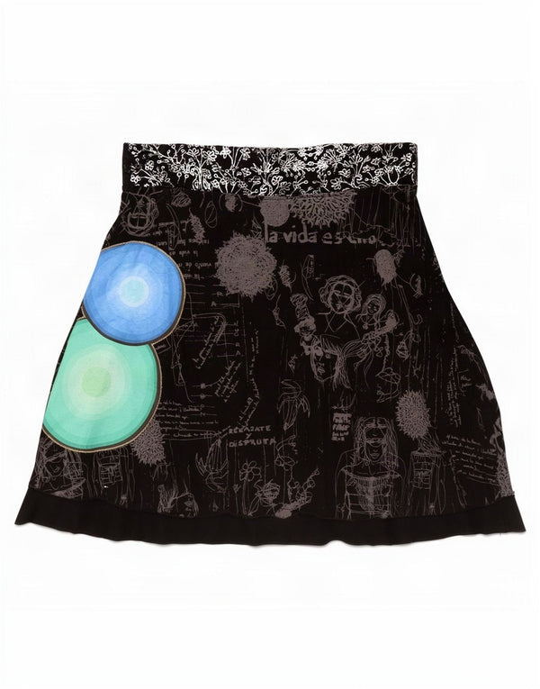 Desigual saia feminina gráfica linha A XL W36 algodão geométrico preto