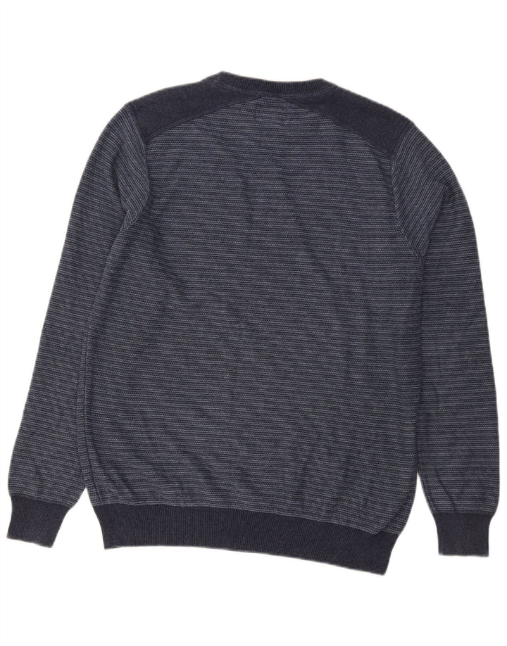 Suéter masculino Marks & Spencer com gola redonda listrado azul marinho médio