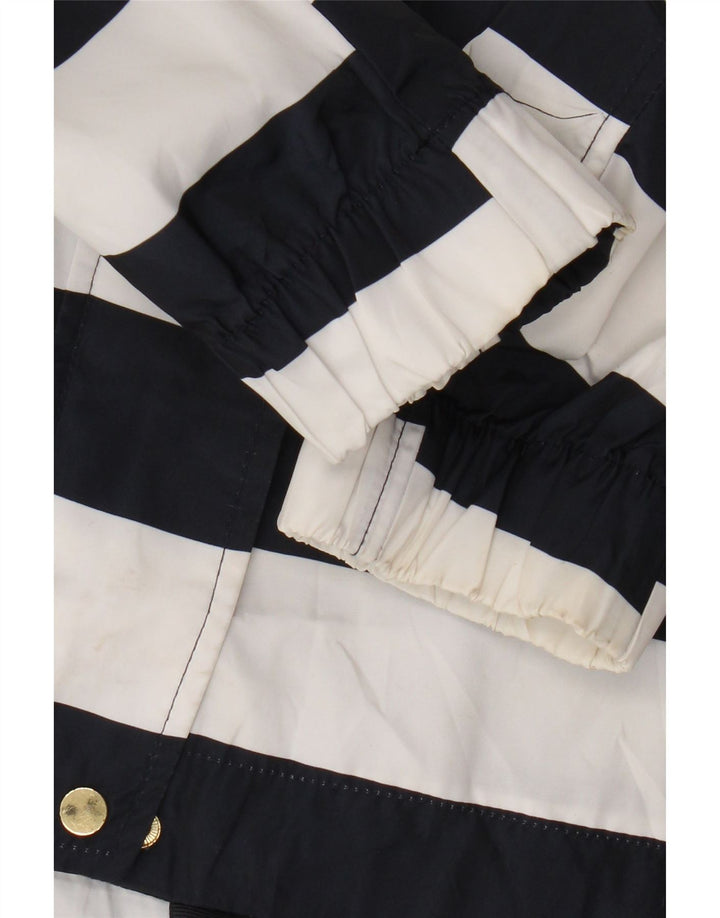 Jaqueta de chuva com capuz feminino Zara UK 14 poliéster listrado azul marinho médio