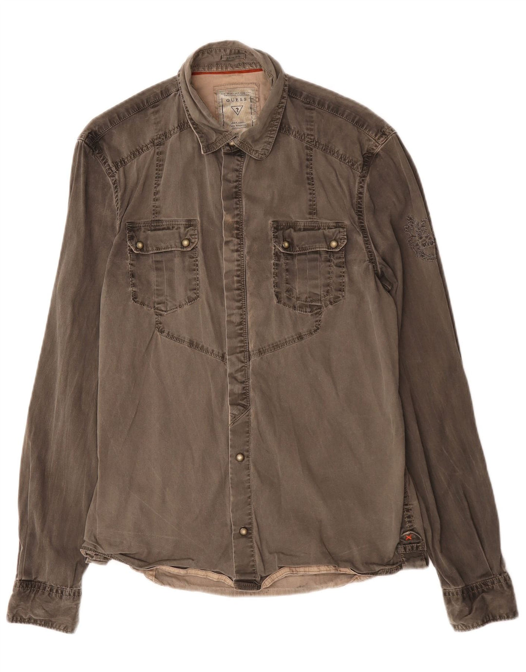 Camisa jeans masculina Guess Slim Fit de algodão cáqui médio