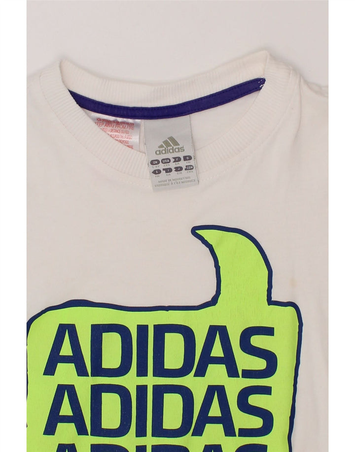 ADIDAS Boys Graphic T-Shirt Top 5-6 Years White Cotton Vintage Adidas and Second-Hand Adidas from Messina Hembry 