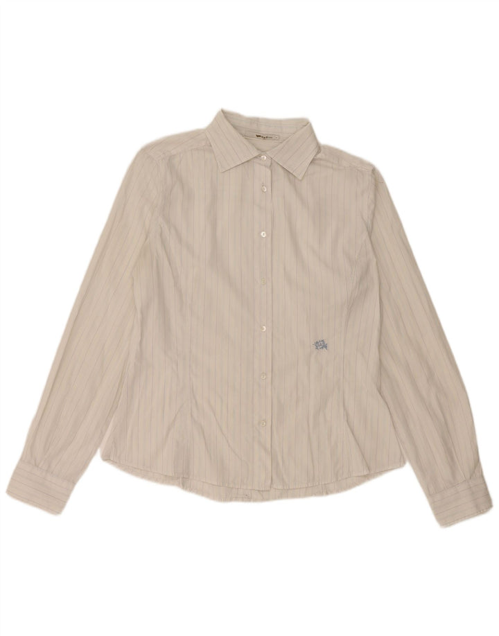 Camisa feminina Gas UK 16 grande listrada branca