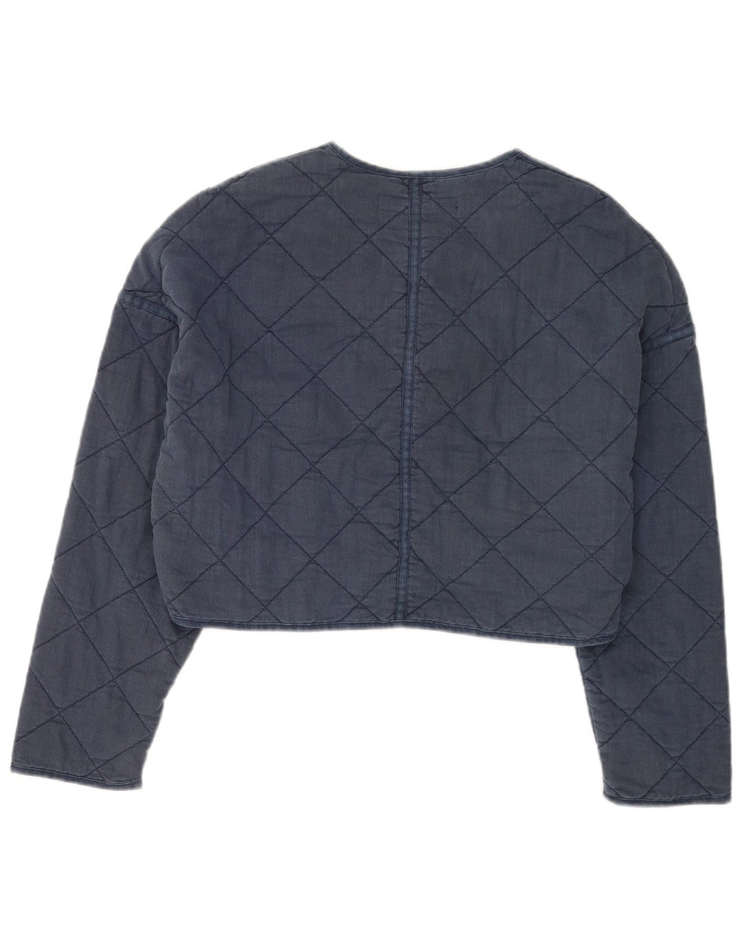 Zara Womens Crop Oversized Jaqueta Acolchoada UK 14 Médio Azul Marinho Poliéster