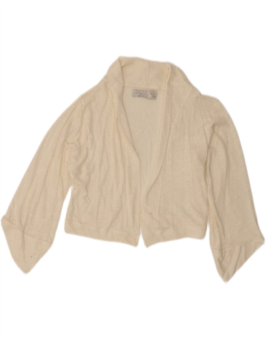 Zara Suéter Cardigan Feminino Crop Open UK 12 Médio Off White