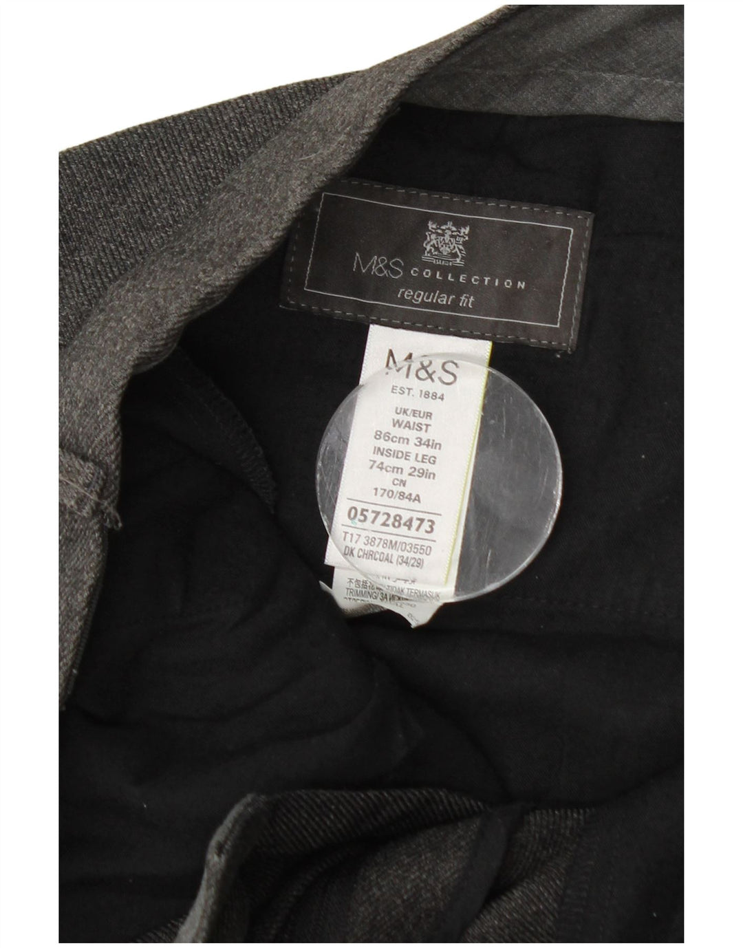 Calça casual masculina Marks & Spencer de ajuste regular W34 L29 poliéster cinza