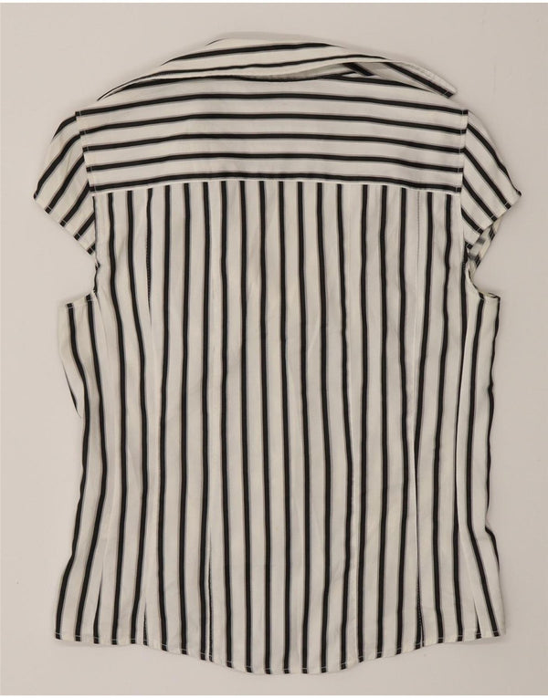 Blusa feminina de manga curta Zara UK 12 listrada branca média