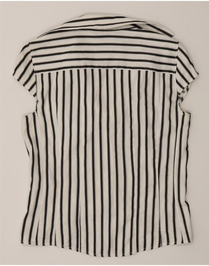 Blusa feminina de manga curta Zara UK 12 listrada branca média