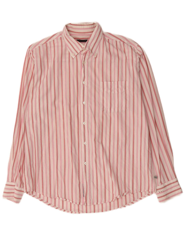 Sergio Tacchini Mens Shirt Large Pink Striped Cotton
