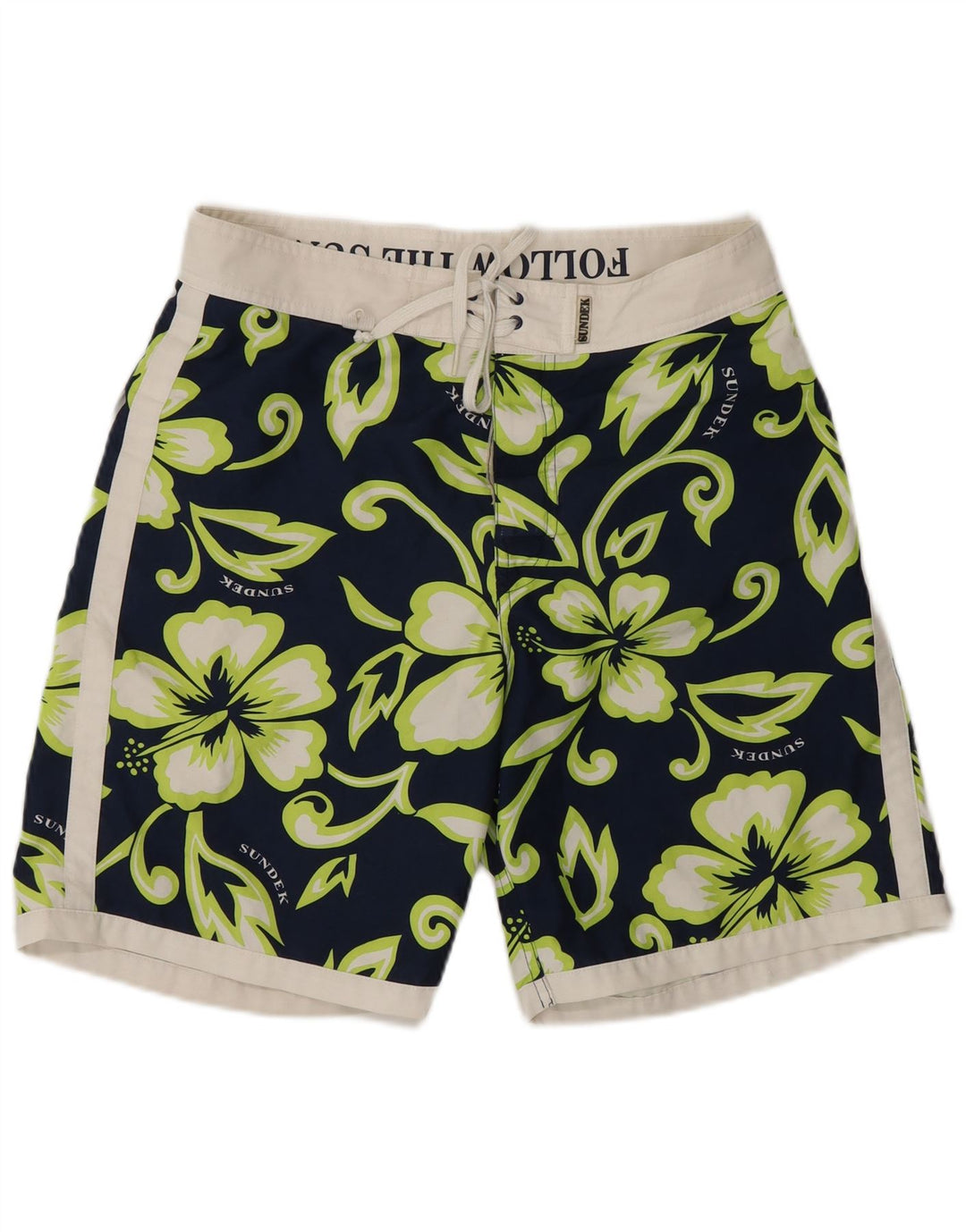 Sundek Mens Graphic Natação Shorts Médio Azul Marinho Floral Poliéster