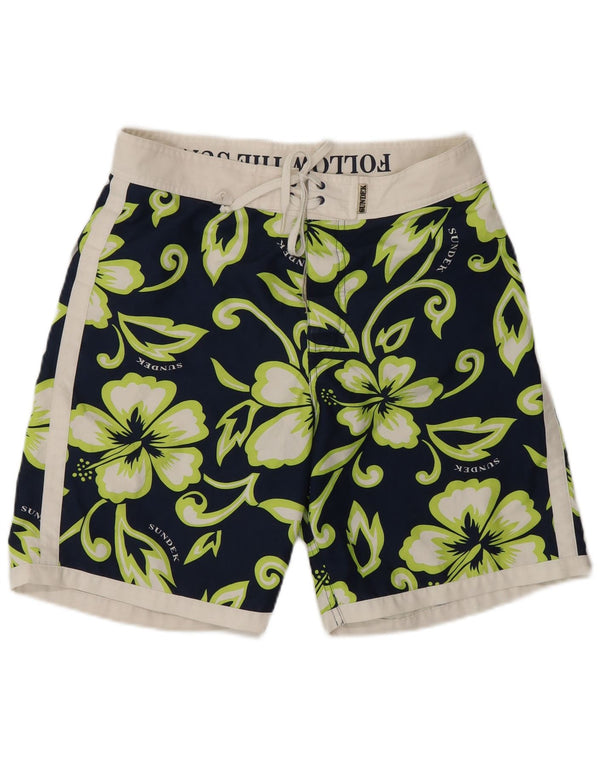 Sundek Mens Graphic Natação Shorts Médio Azul Marinho Floral Poliéster