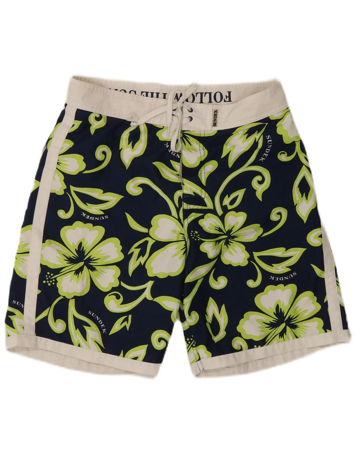 Sundek Mens Graphic Natação Shorts Médio Azul Marinho Floral Poliéster