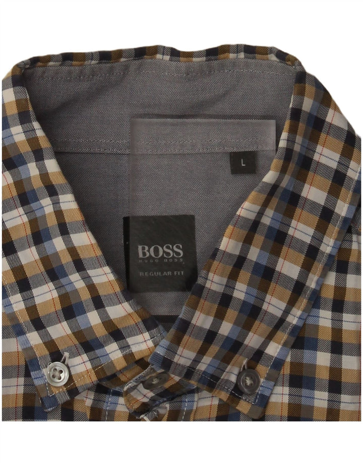 Camisa masculina Hugo Boss Regular Fit grande xadrez multicolorida