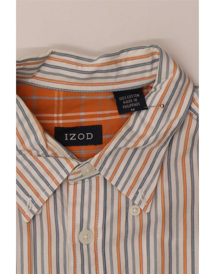 Camisa masculina de manga curta Izod de algodão listrado branco médio
