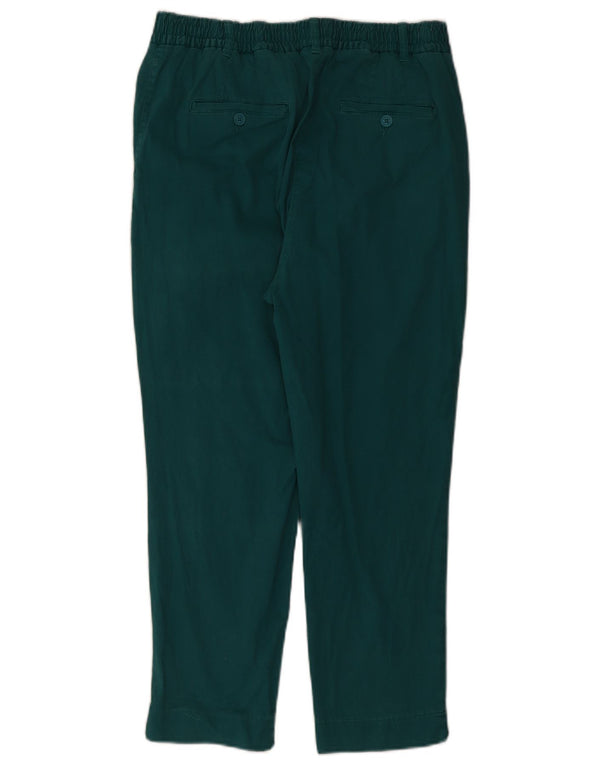 Calças cortadas femininas Benetton UK 12 médio W32 L25 algodão verde