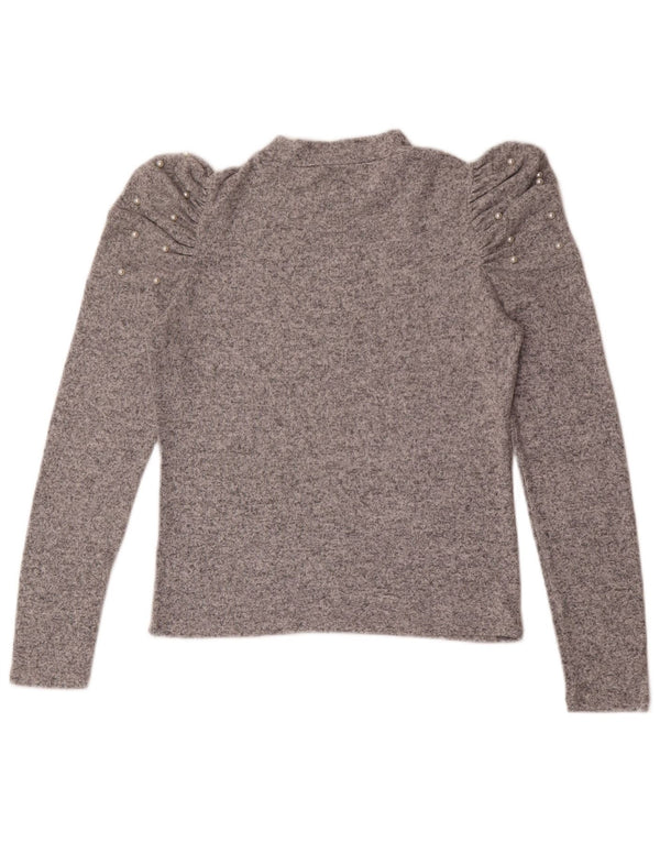 Top feminino Zara manga comprida UK 12 cinza médio
