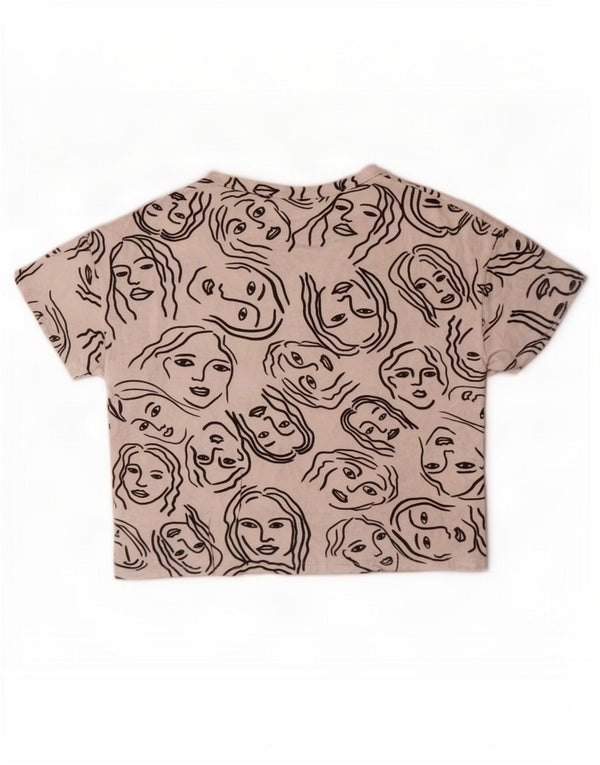 Zara Womens Crop Oversized Graphic T-Shirt Top UK 10 Small White Cotton
