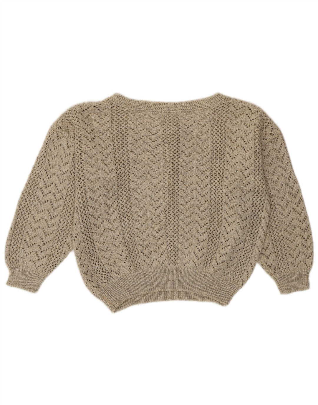 Suéter feminino vintage com gola canoa e decote em barco UK 12 cinza médio