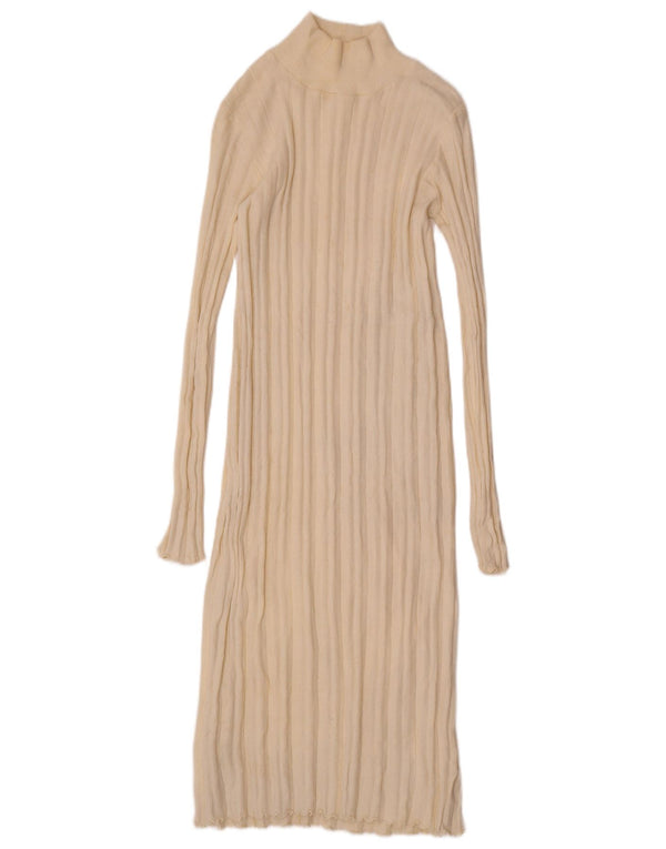 Vestido bodycon feminino de malha de manga comprida Zara UK 12 médio off white
