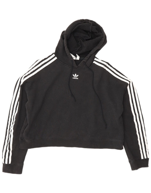 Adidas Womens Oversized Hoodie Jumper UK 12 Médio Algodão Preto