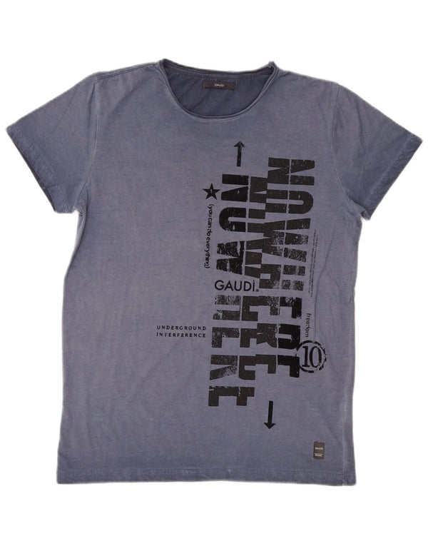 Camiseta feminina gráfica Gaudi UK 10 algodão azul pequeno