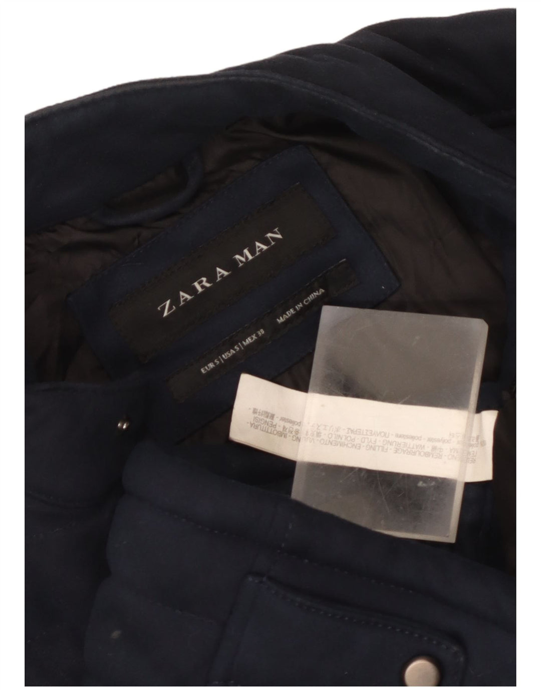 Jaqueta acolchoada masculina Zara UK 36 poliéster azul marinho pequeno
