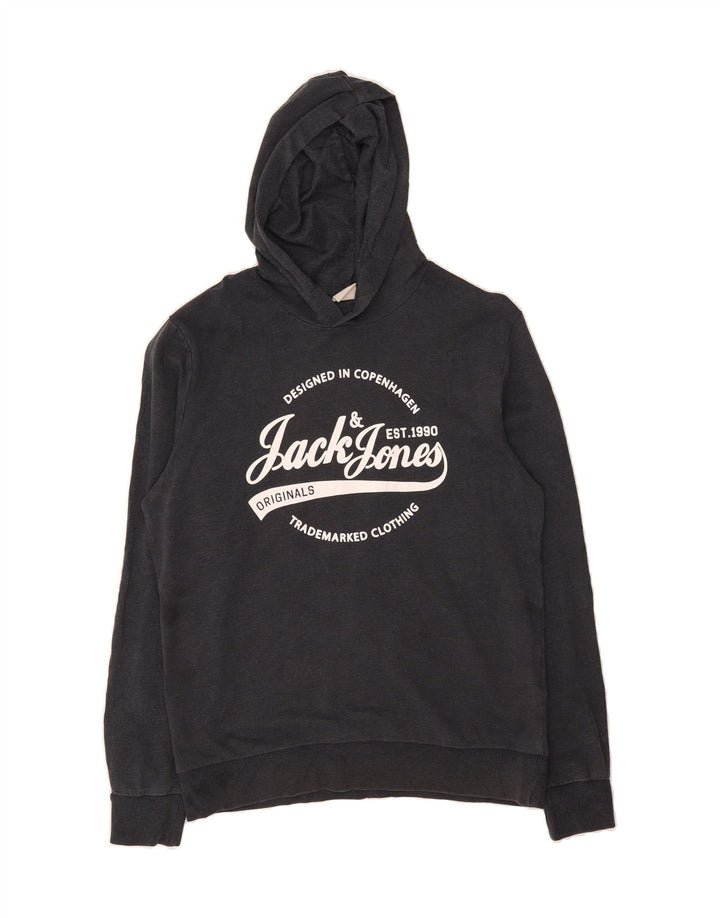 JACK & JONES Mens Graphic Hoodie Jumper Large Navy Blue Cotton Vintage Jack & Jones and Second-Hand Jack & Jones from Messina Hembry 