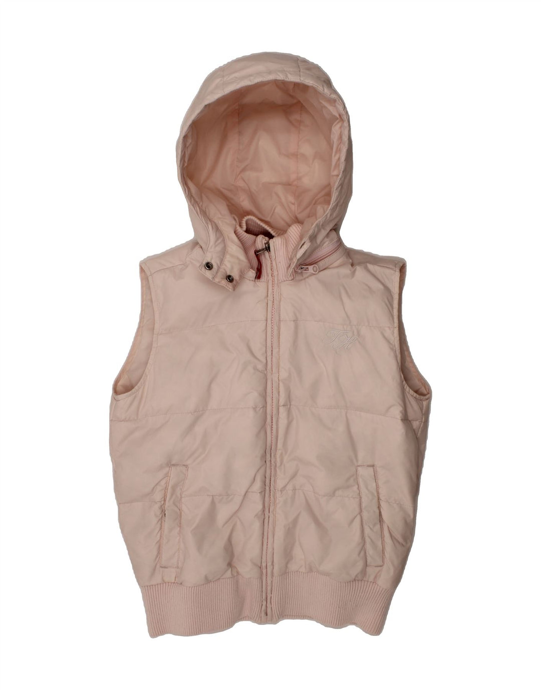 TOMMY HILFIGER Girls Hooded Padded Gilet 11-12 Years Pink Nylon Vintage Tommy Hilfiger and Second-Hand Tommy Hilfiger from Messina Hembry 