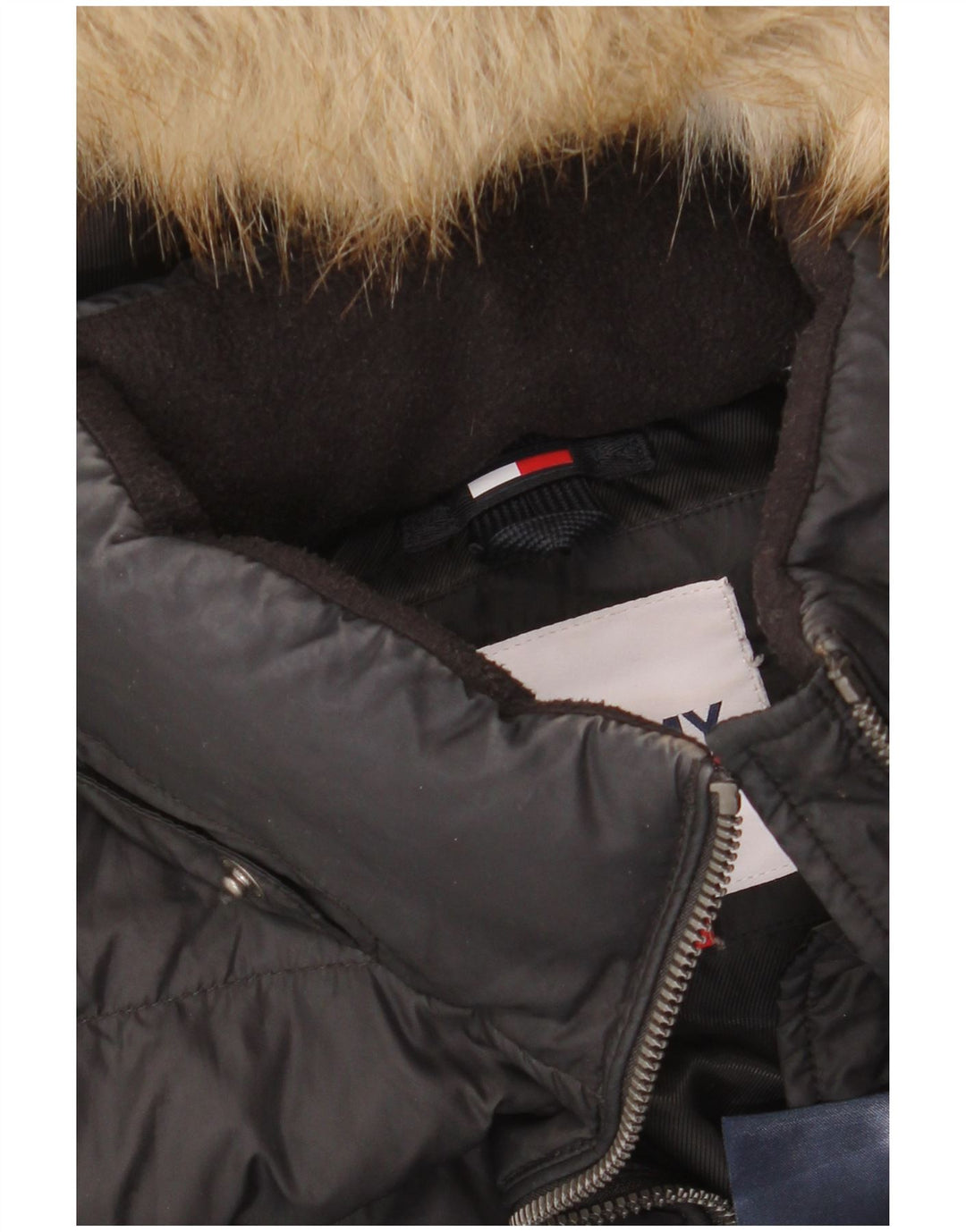 Casaco acolchoado com capuz feminino Tommy Hilfiger Reino Unido 10 pequeno poliéster preto