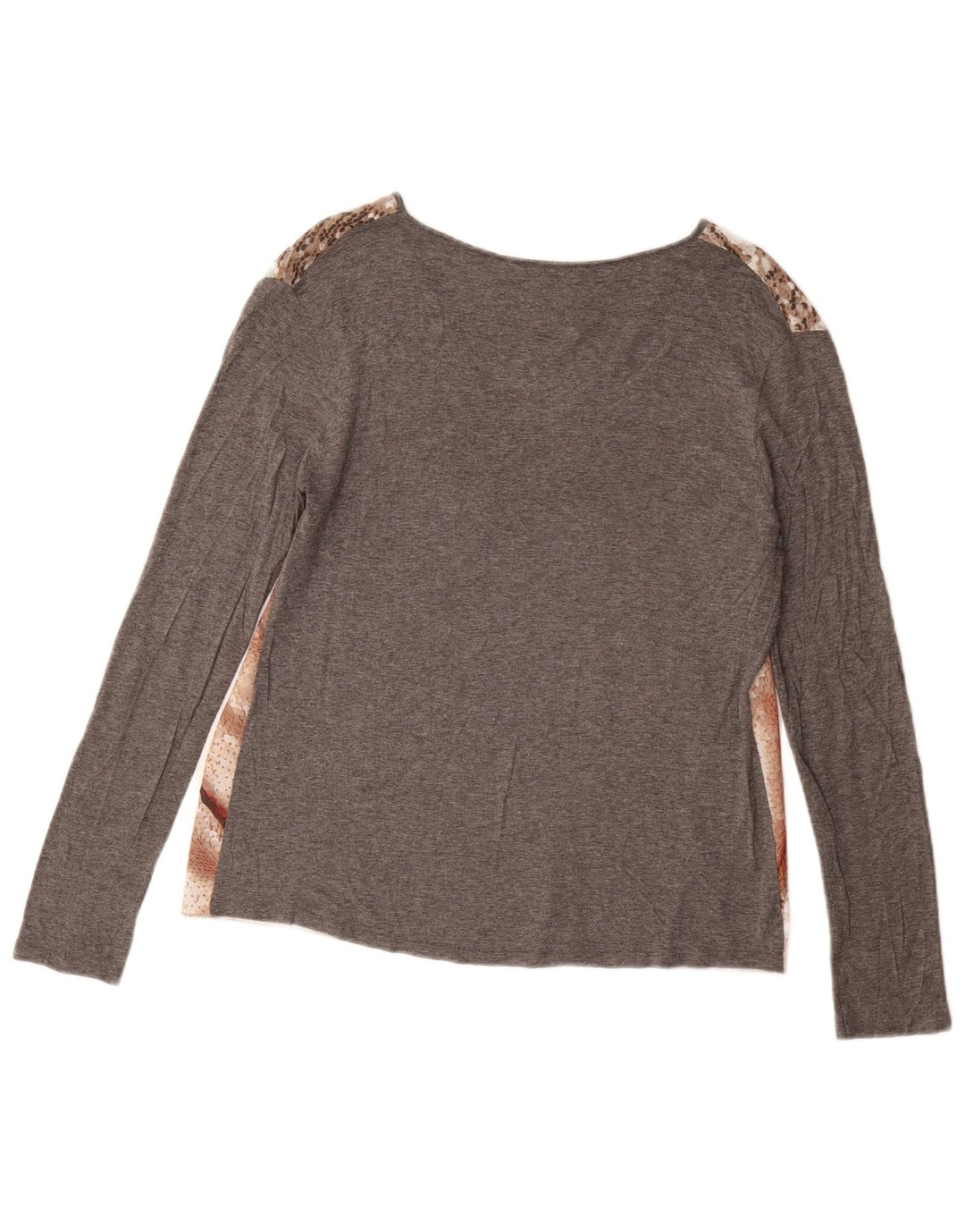 ZARA Top gráfico feminino manga comprida UK 14 patchwork cinza médio