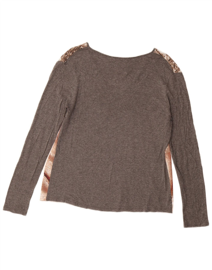 ZARA Top gráfico feminino manga comprida UK 14 patchwork cinza médio