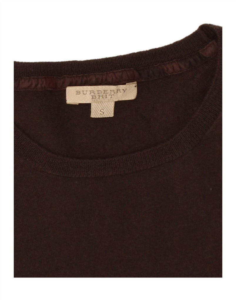 BURBERRY Womens 3/4 Sleeve Crew Neck Jumper Sweater UK 8 Small Brown Wool Vintage Burberry and Second-Hand Burberry from Messina Hembry 