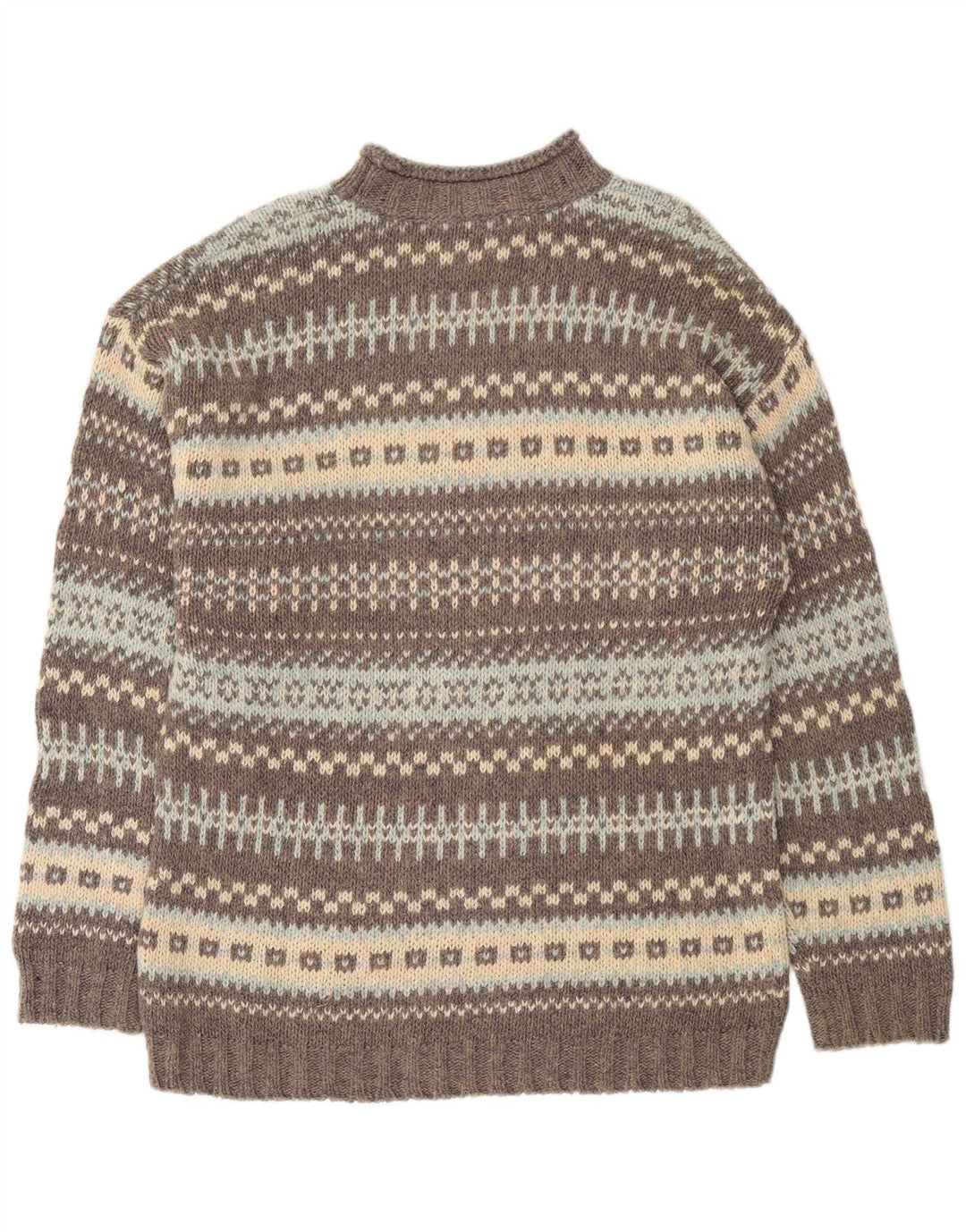 Suéter vintage masculino com gola tartaruga e lã grande cinza Fair Isle