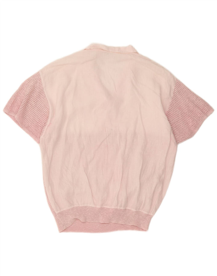 Camisa pulôver masculina vintage de manga curta rosa médio