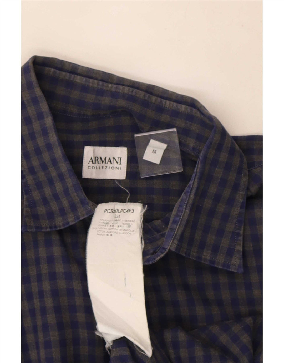 Camisa masculina Armani Collezioni algodão guingão azul médio