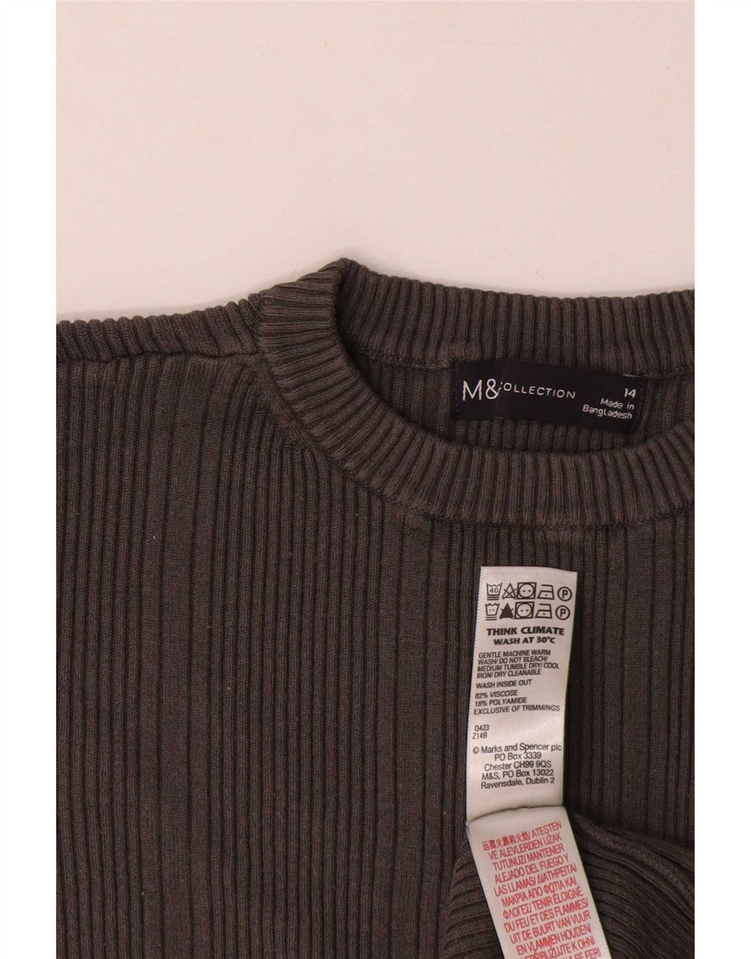 Top feminino Marks & Spencer manga comprida UK 14 viscose cinza médio