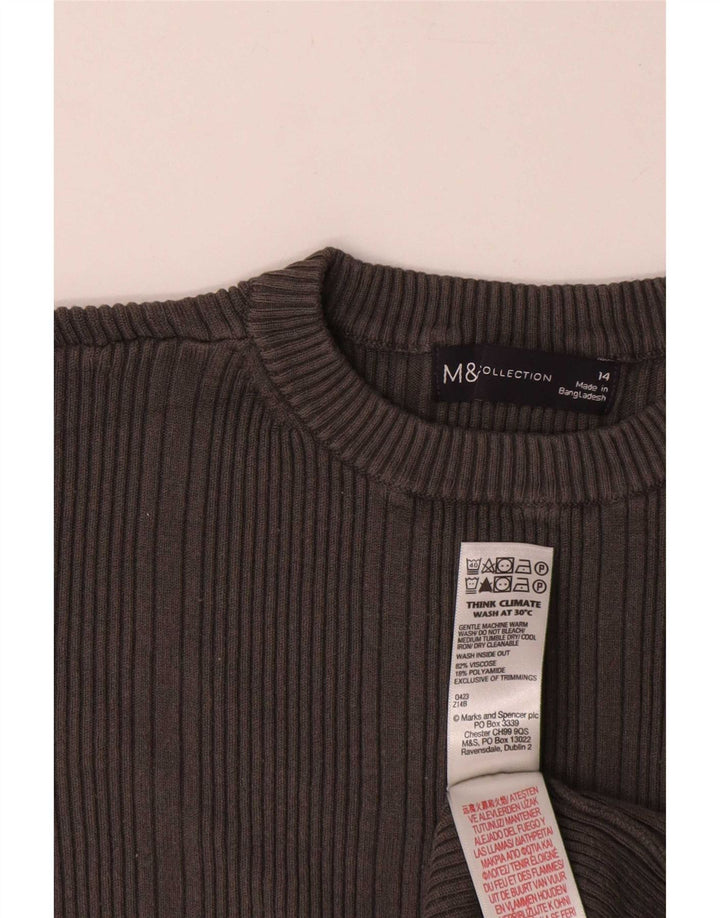 Top feminino Marks & Spencer manga comprida UK 14 viscose cinza médio