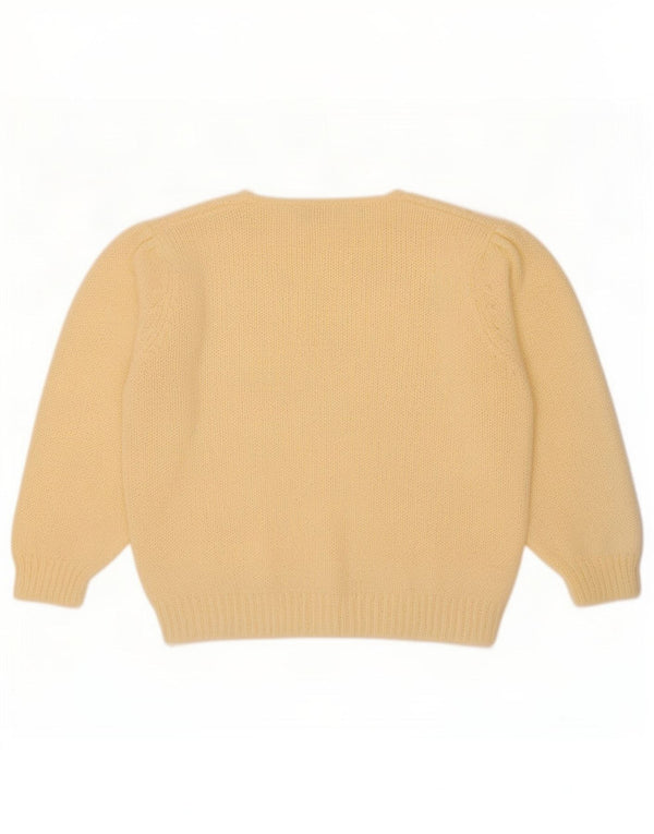 Suéter feminino vintage com gola canoa UE 46/48 XL amarelo floral acrílico