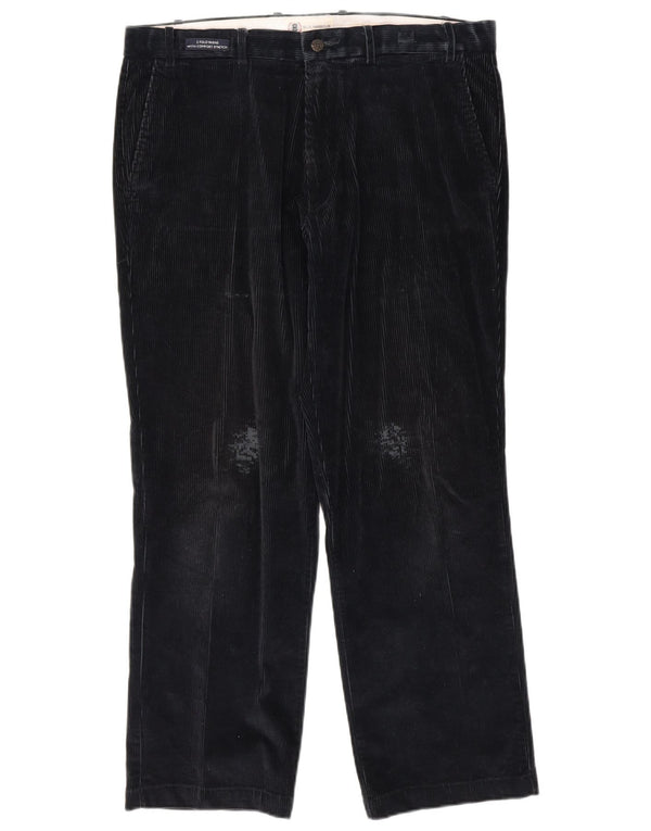 Calça masculina reta de veludo cotelê Marks & Spencer W36 L29 algodão azul marinho