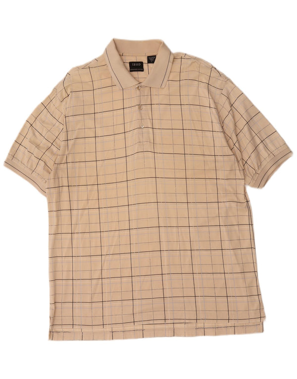 Camisa polo masculina Izod grande algodão xadrez bege