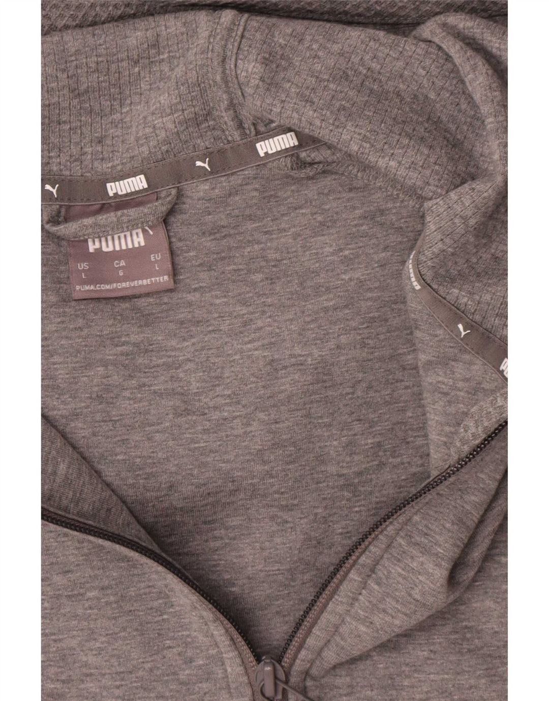 Suéter masculino Puma com capuz e zíper grande cinza manchado de viscose