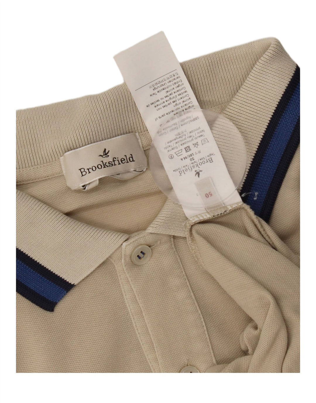 Camisa polo masculina Brooksfield IT 50 algodão colorblock bege médio