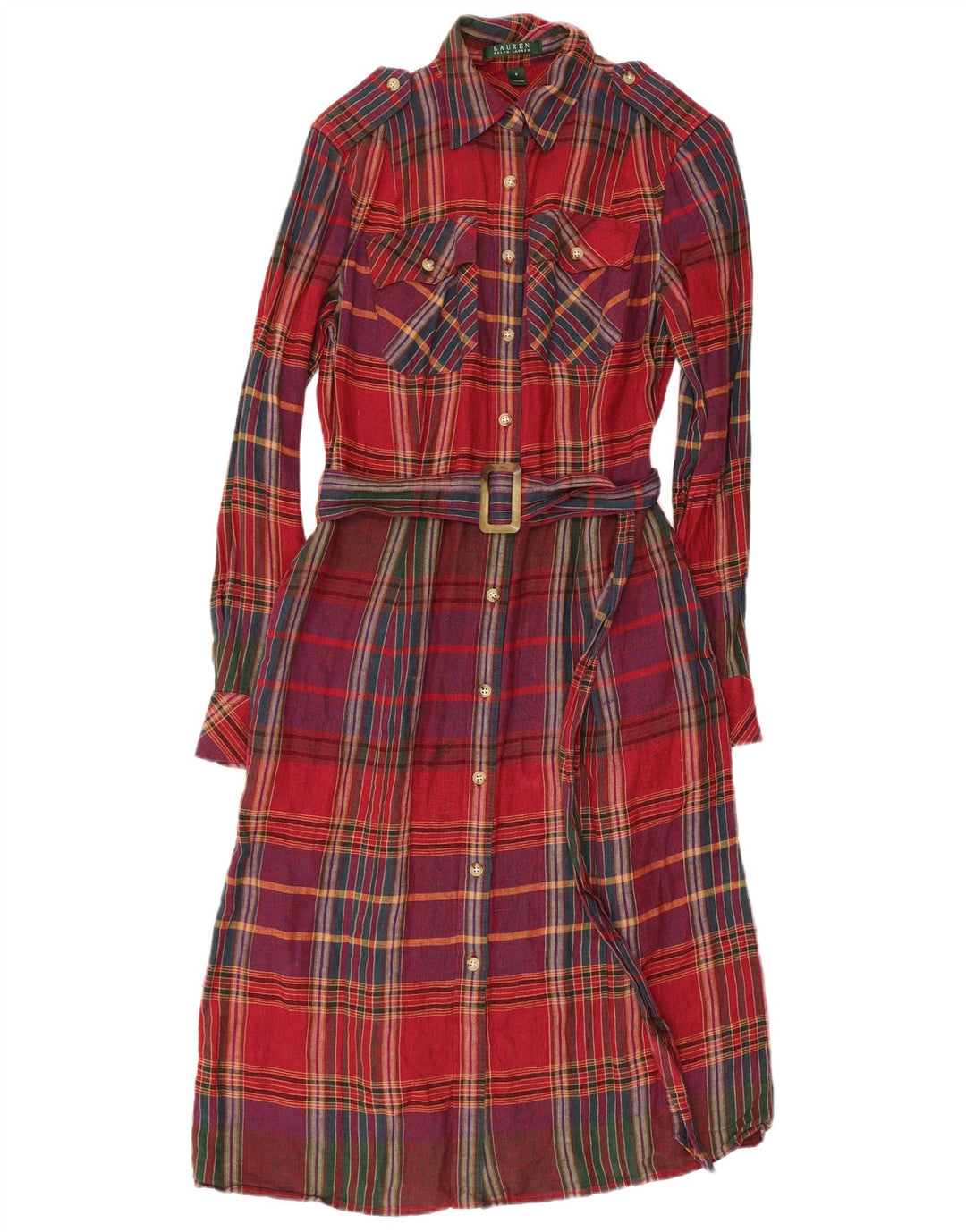 Vestido camisa militar feminino RALPH LAUREN EUA 4 pequeno linho xadrez vermelho