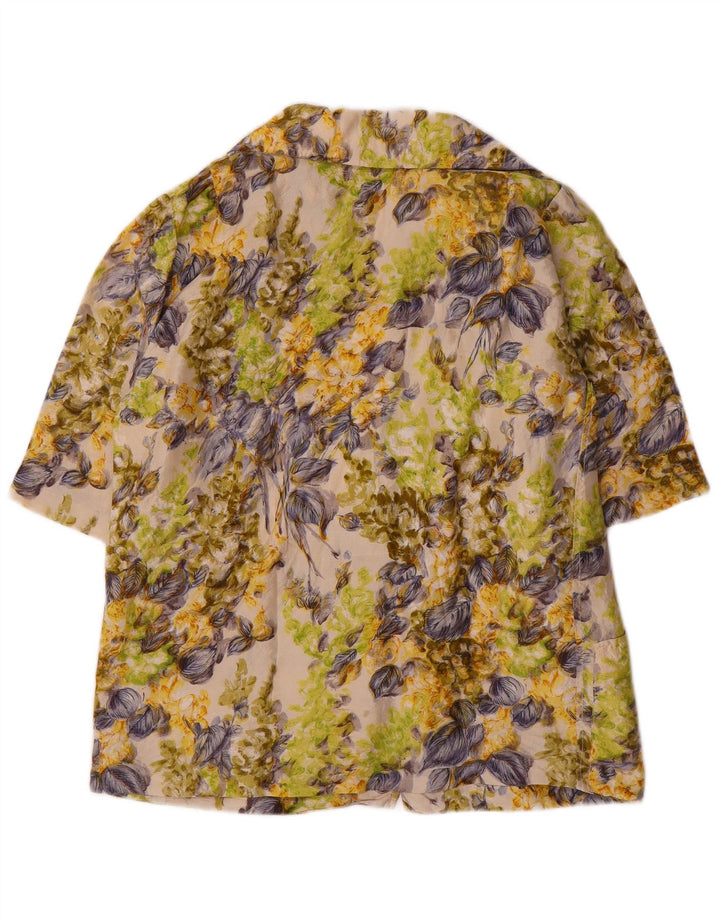 Jaqueta blazer feminina VINTAGE com 4 botões UK 16 grande floral multicolorida