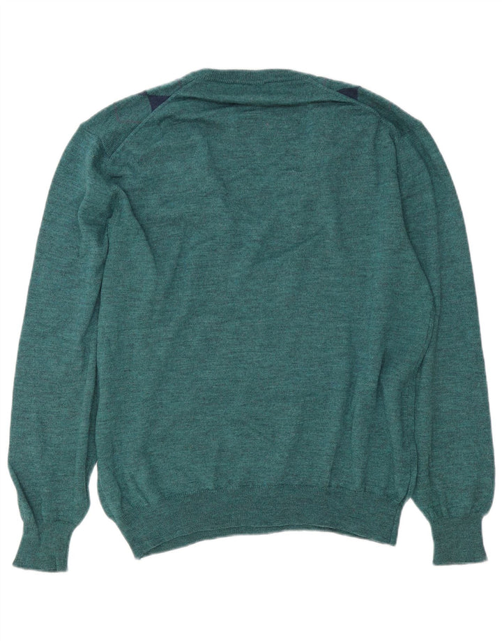 Suéter masculino Mapier com decote em V verde médio Argyle/lã diamante