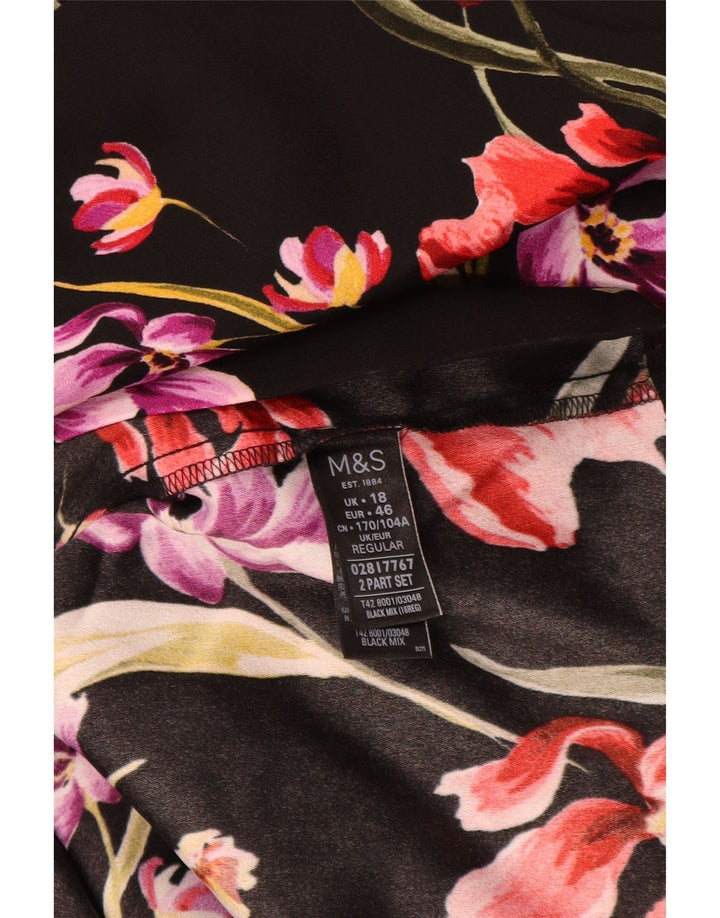 Vestido feminino de manga comprida MARKS & SPENCER Reino Unido 18 XL preto floral