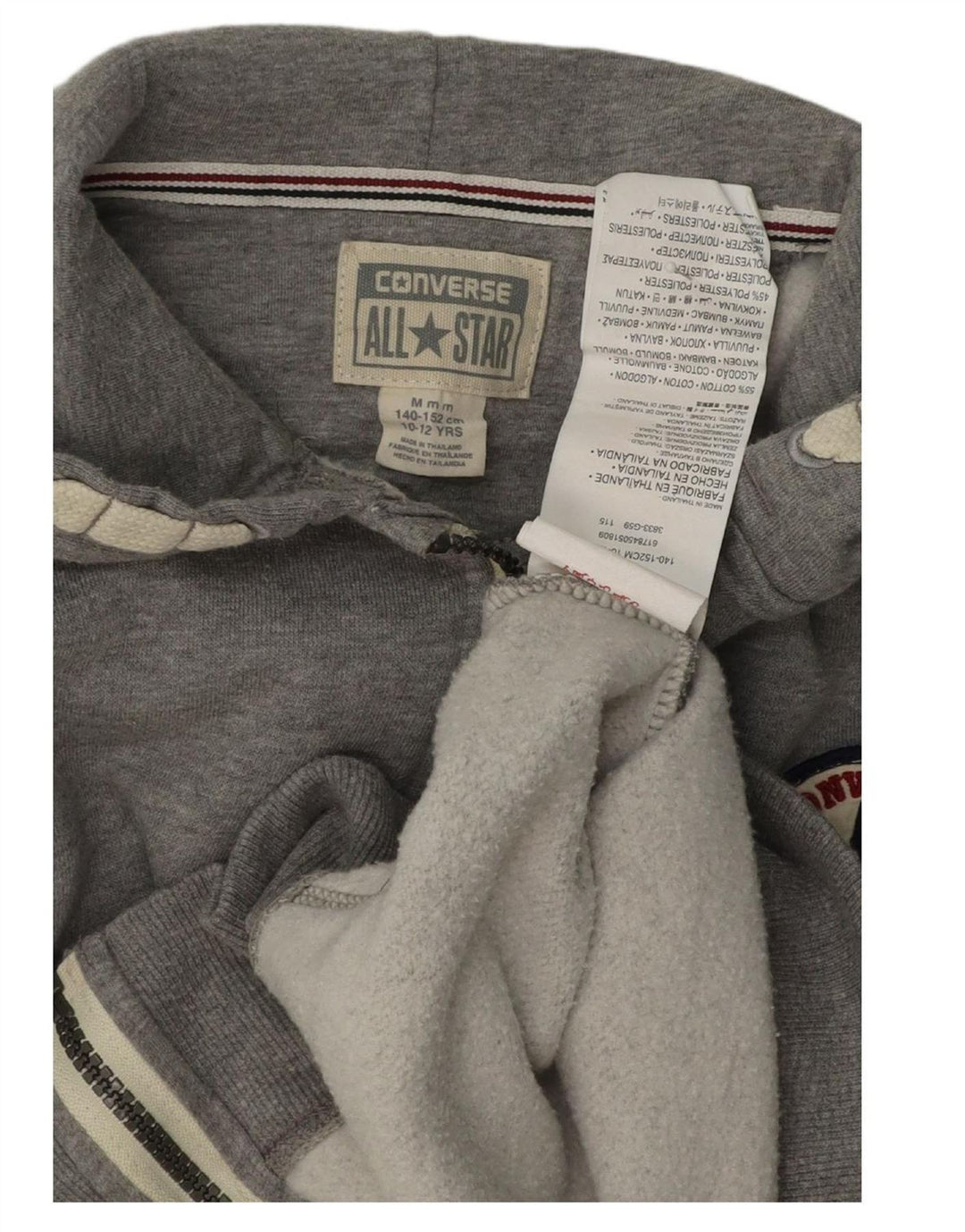 Suéter CONVERSE Boys Zip com capuz 10-11 anos cinza médio algodão