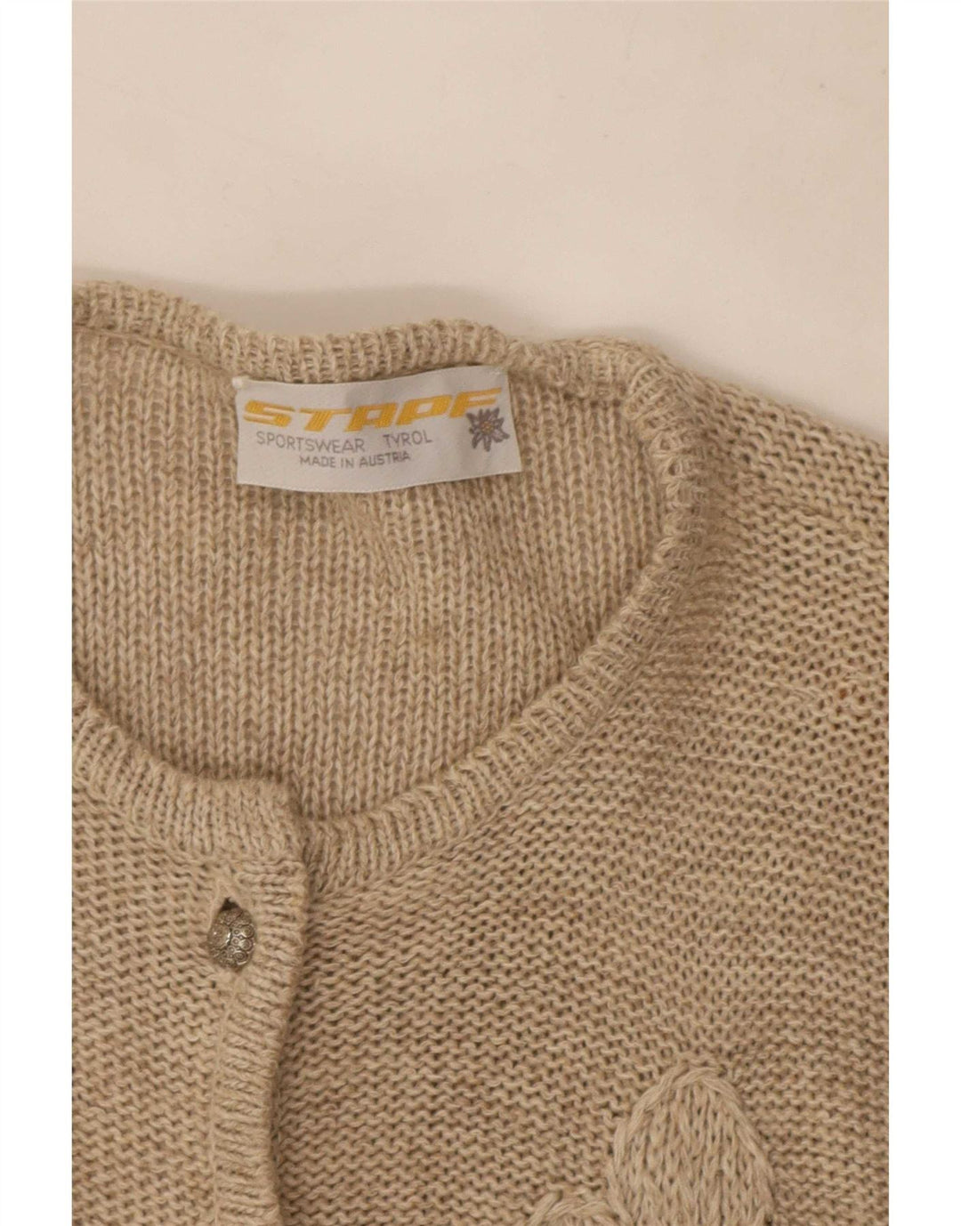 Suéter cardigã feminino Stapf UK 12 médio bege floral
