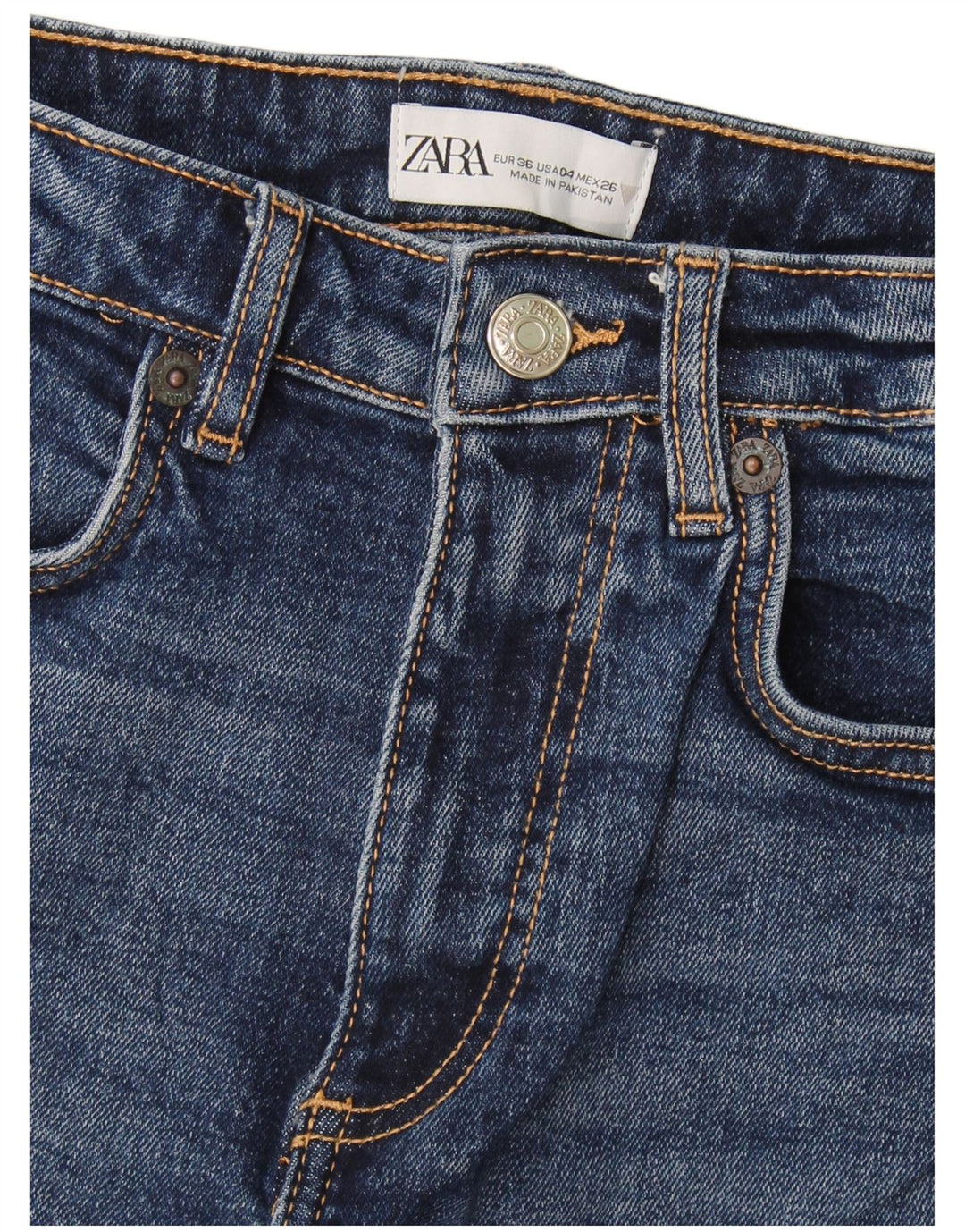 Calça jeans feminina Zara Bootcut EU 36 XS W26 L25 azul marinho
