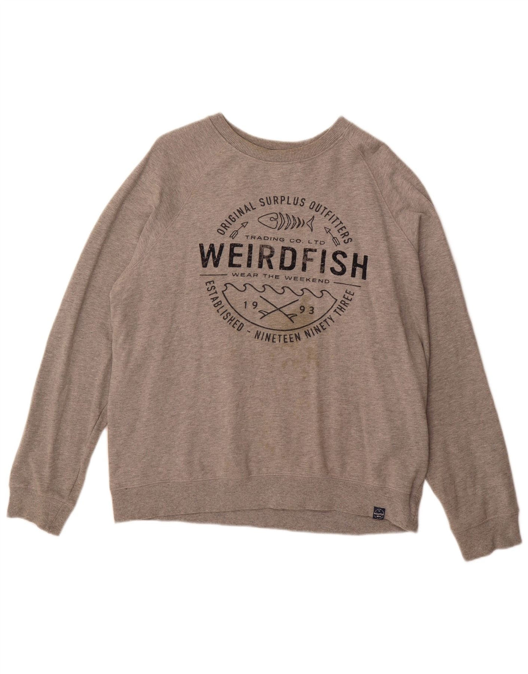 WEIRD FISH Suéter gráfico masculino de algodão grande cinza