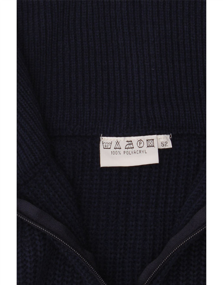 Suéter masculino vintage com zíper e pescoço IT 52 grande azul marinho poliacrílico